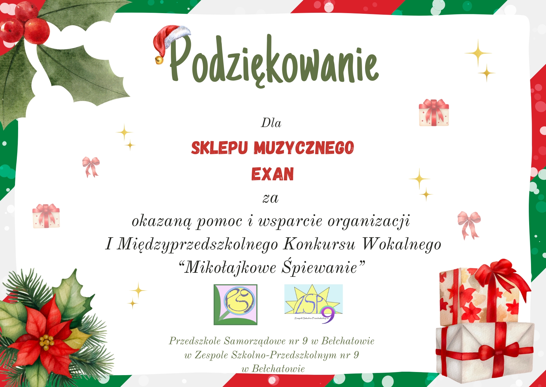  dyplom - podziękowanie dla sklepu muzycznego 