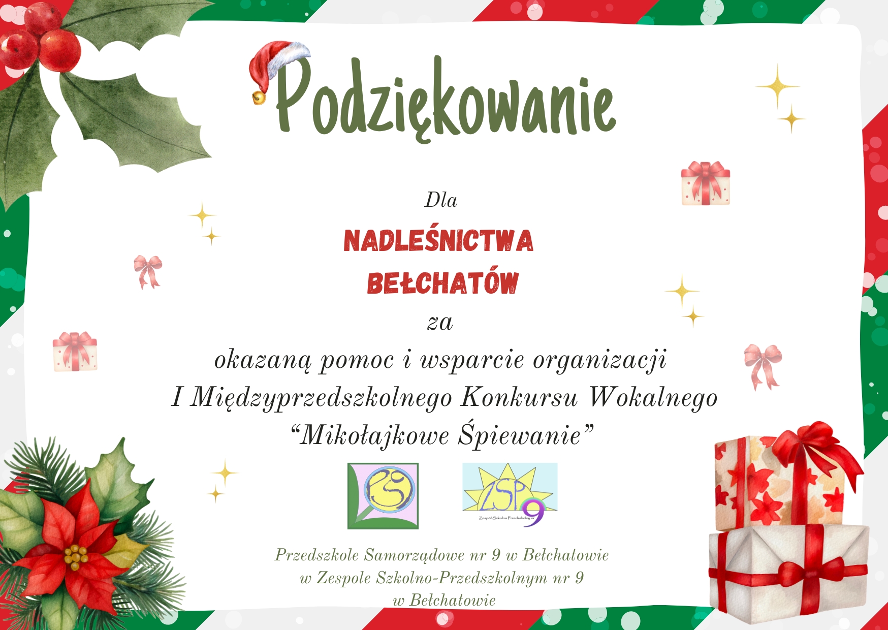 Podziękowanie dla Nadlesnictwa Bełchatów