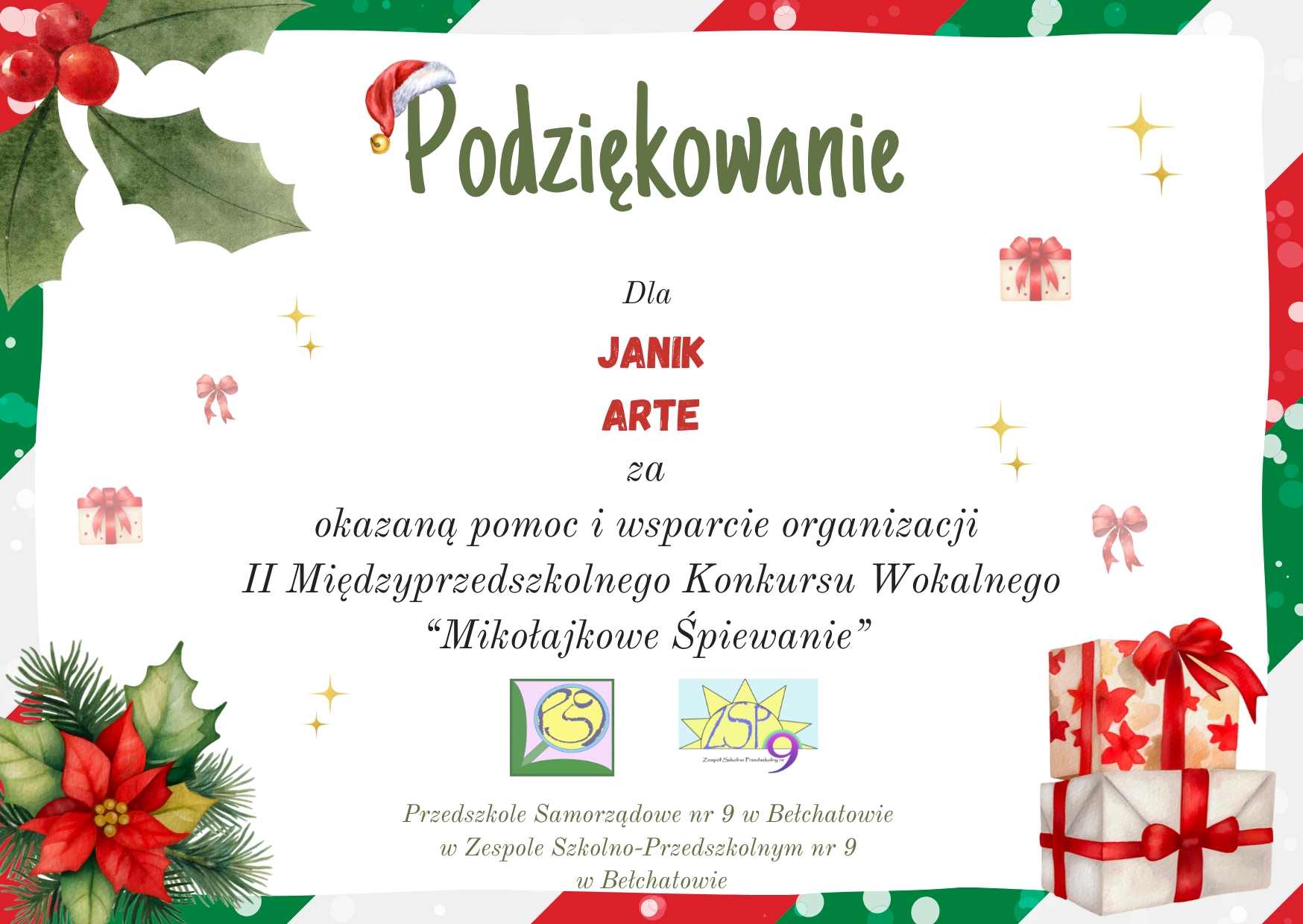 podziękowanie świateczne