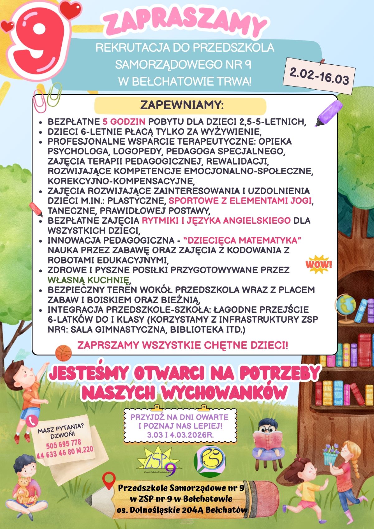 plakat przedstawiający ofertę plac&oacute;wki oraz terminu rekrutacji