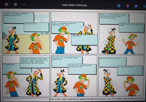 Zdjęcie przedstawia komiks stworzony za pomocą programu Make Beliefs Comix.