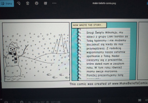 Zdjęcie przedstawia list do Mikołaja stworzony w programie Make Beliefs Comix.