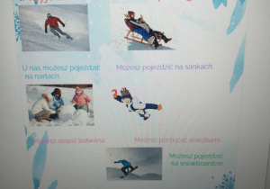 Zdjęcie przedstawia plakat zachęcający do podejmowania różnych aktywności podczas ferii zimowych stworzony w programie Poster My Wall.
