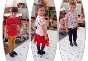 Kolaż dzieci w trakcie zabaw z glottodywanikiem.