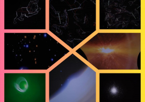 Kolaż zdjęć świata astronomii obserwowanych przez dzieci