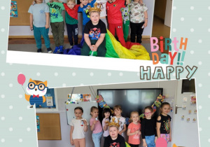 Fotografia solenizanta z koleżankami i kolegami z grupy