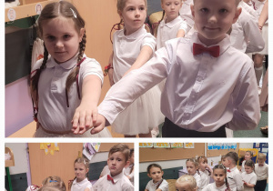Dzieci z grupy Smerfy w oczekiwaniu na zatańczenie Poloneza.