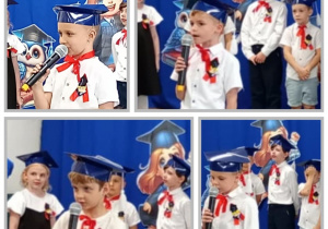 Kolaż z dziećmi w recytującymi wiersze.