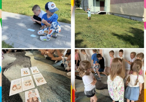 Kolaż przedstawia dzieci biorące udział w różnych aktywnościach podczas pierwszego tygodnia w przedszkolu.