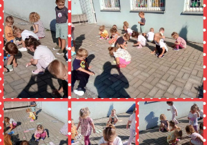 Kolaż zdjęć dzieci podczas zabaw w przedszkolnym ogrodzie