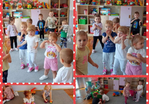 Kolaż zdjęć dzieci podczas zabaw muzyczno-tanecznych