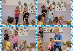 Kolaż zdjęć dzieci klasyfikujących obrazki zwierzątek