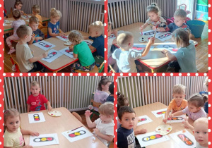 „Bezpieczna droga do przedszkola”- kolaż zdjęć dzieci wykonujących pracę plastyczną