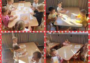 Kolaż zdjęć dzieci podczas wykonywania pracy plastycznej