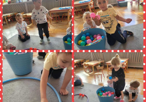 Biedroneczki segregujące kolorowe kulki