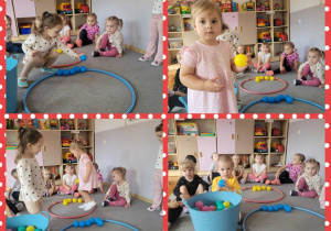 Kolaż zdjęć dzieci utrwalających nazwy kolorów