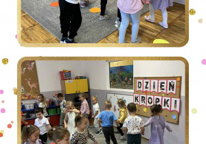 Przedszkolaki podczas zabawy ruchowej „Znikające kropki”.