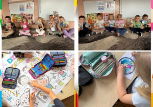 Kolaż zdjęć przedstawia aktywności grupy Smerfy z okazji Dnia Przedszkolaka.