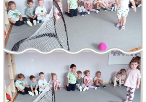 Dwa zdjęcia dziewczynek kopiącymi piłki do bramki.