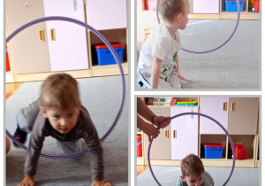 Kolaż prezentujący dzieci przechodzące przez hula – hol.