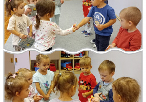 Kolaż z dziewczynkami wręczającymi chłopcom upominki.