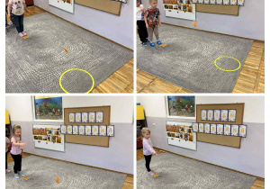 4-latki podczas rzucania woreczków do hula-hop.