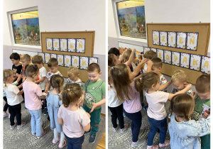 Zdjęcie przedstawia dziewczynki wręczające upominki chłopcom.