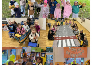 Kolaż zdjęć przedstawiający dzieci z grupy Żabki podczas świętowania Dnia Chłopaka.