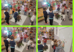 Kolaż zdjęć dzieci podczas tworzenia jesiennego warzywnego kosza