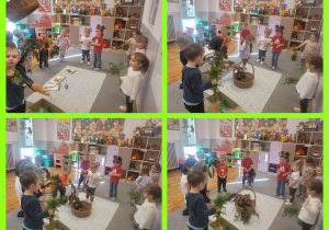 Kolaż zdjęć dzieci podczas tworzenia jesiennego warzywnego kosza