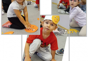 Kolaż z dziećmi układającymi puzzle w kształcie buzi.