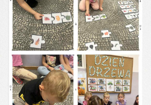 Przedszkolaki podczas dopasowywania puzzli.