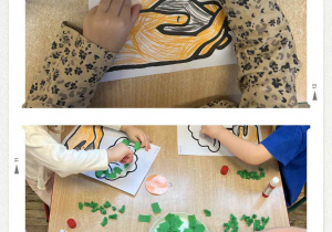 Przedszkolaki podczas wykonywania pracy plastycznej.