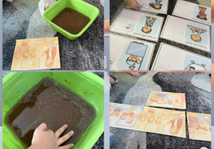 Kolaż przedstawia Smerfy podczas aktywności z okazji Dnia mycia rąk