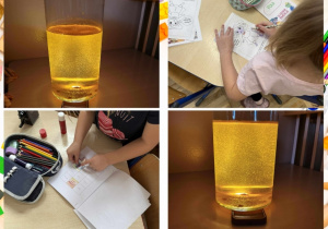 Kolaż przedstawia Smerfy podczas aktywności projektowych od “Pana Łał”