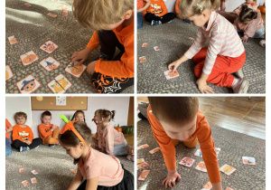 Chłopcy i dziewczynki dopasowują do siebie pasujące połówki.