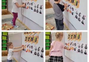 Kolaż przedstawiający dzieci dopasowujących cienie.