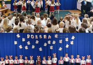 Kolaż przedstawia występ grupy Smerfy z okazji Dnia Odzyskania Niepodległości