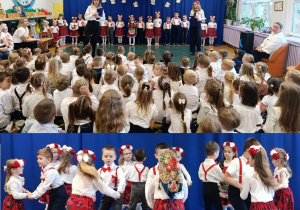 Kolaż przedstawia występ grupy Smerfy z okazji Dnia Odzyskania Niepodległości