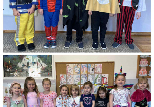 Chłopcy i dziewczynki prezentują swoje bajkowe stroje.