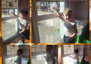 Zdjęcia dzieci rozwiązujących zagadki słoneczne jeżyka