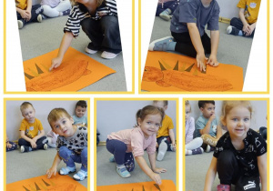 Kolaż zdjęć dzieci wykonujących wspólną pracę plastyczną
