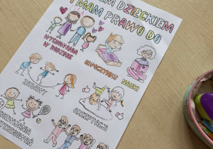 Dzieci wykonują przy stoliczku tematyczne karty pracy i kolorowanki.