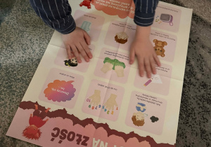 Dzieci analizują plakat z przykładowymi sposobami, jak radzić sobie ze