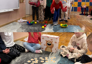 Smerfy biorą udział w zawodach oraz rozwiązują ćwiczenia matematyczne.