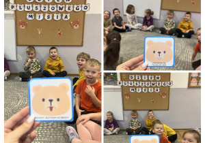 Dzieci podczas misiowej gimnastyki buzi.