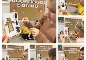 4-latki przypinają klamerki do odpowiedniego cienia misia.