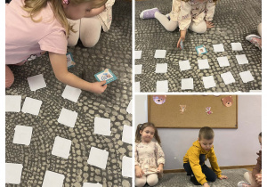 Przedszkolaki grają w memory, odszukują takich samych obrazków.