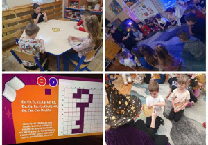 Kolaż przedstawia aktywności Smerfów z okazji Andrzejek.