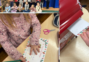 Kolaż przedstawia Smerfy pozujące do zdjęcia z okazji Barbórki oraz wysyłające listy do Świętego Mikołaja